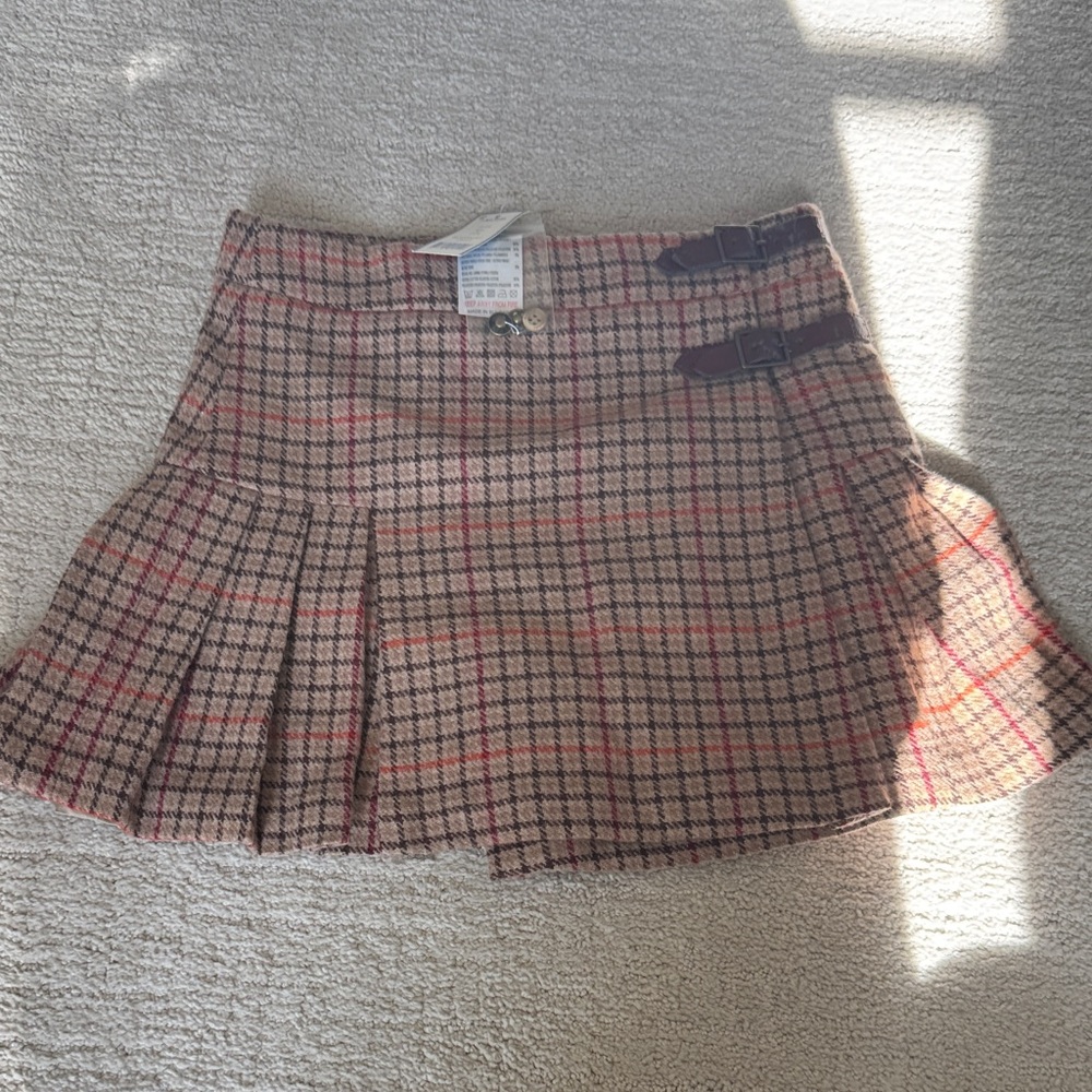 Jacadi Brown and Red Plaid Mini Skirt